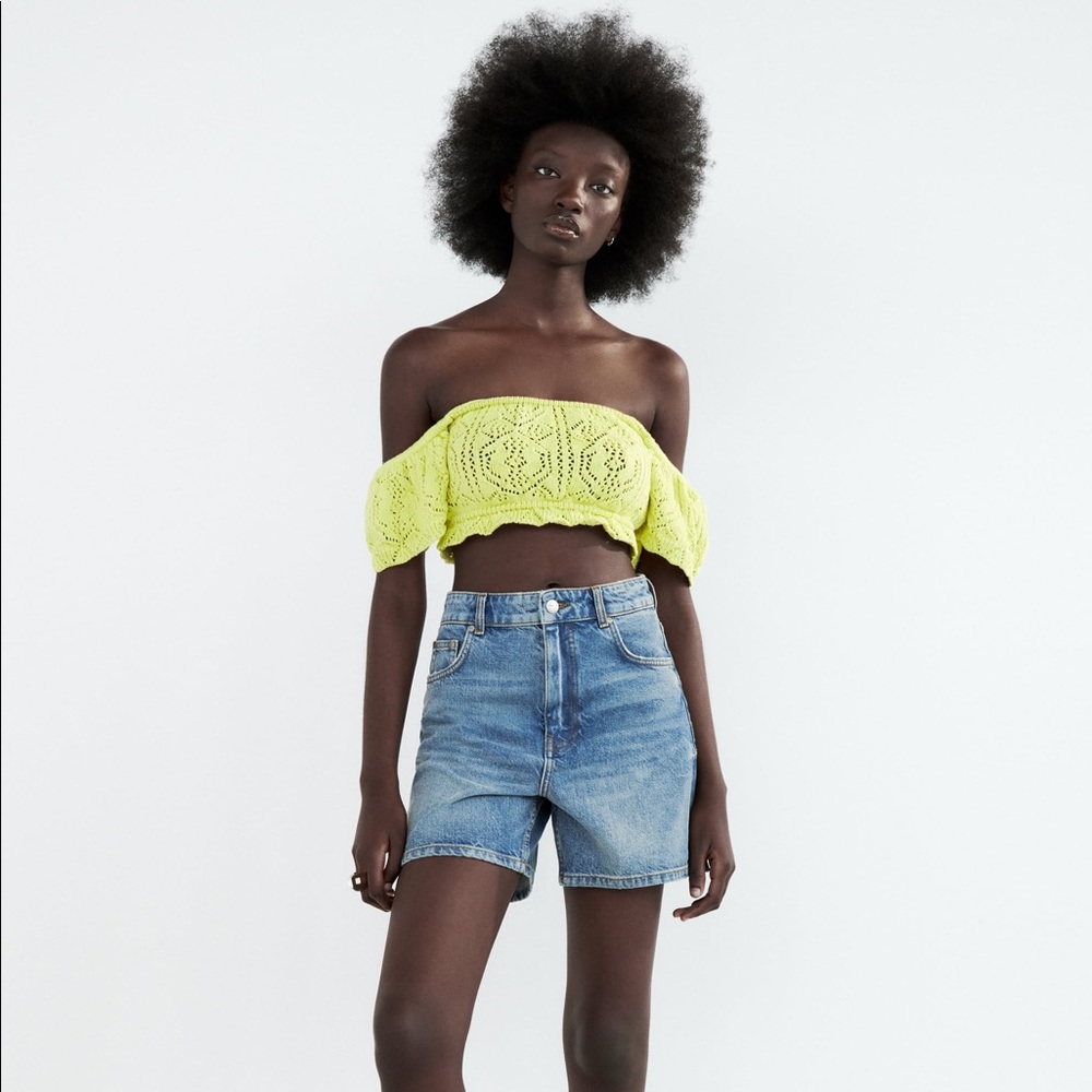 Zara Yellow Pointelle Knit Top - Picture 9 of 16
